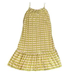 Bel Kazan Anthropologie Women’s Strapless Geometric Print Green Pink Midi Dress